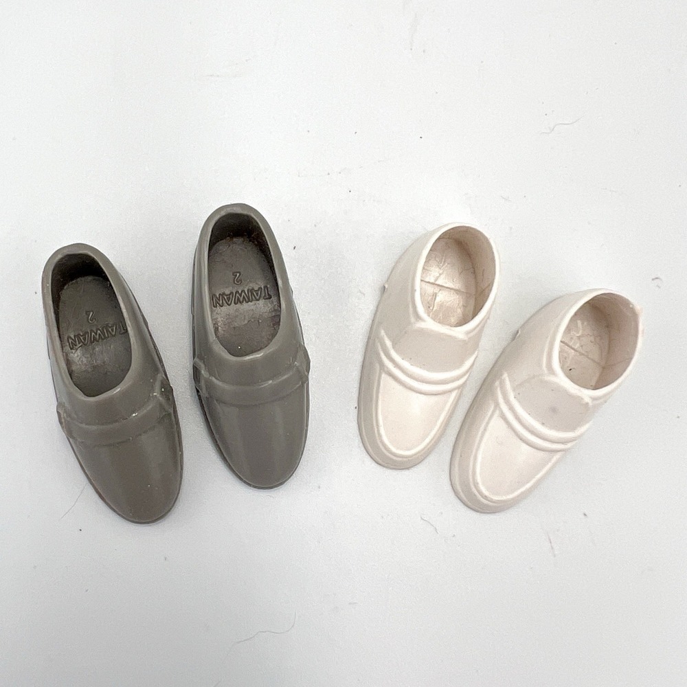 Vintage Mattel Barbie Ken Doll White Grey Dress Shoes‎ Loafers 2 pair